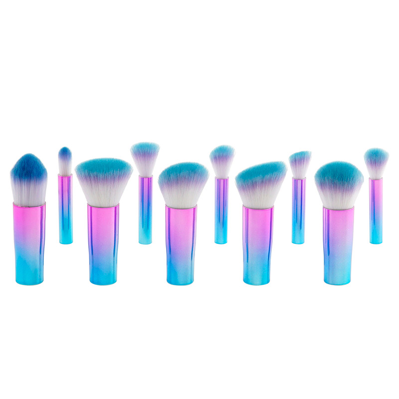 Fashion Pink+blue Round Shape Decorated Makeup Brush ( 10 Pcs ),Beauty tools