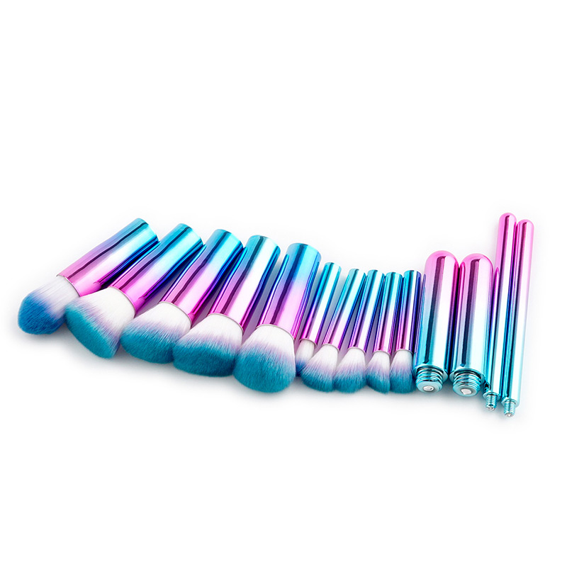 Fashion Pink+blue Round Shape Decorated Makeup Brush ( 10 Pcs ),Beauty tools