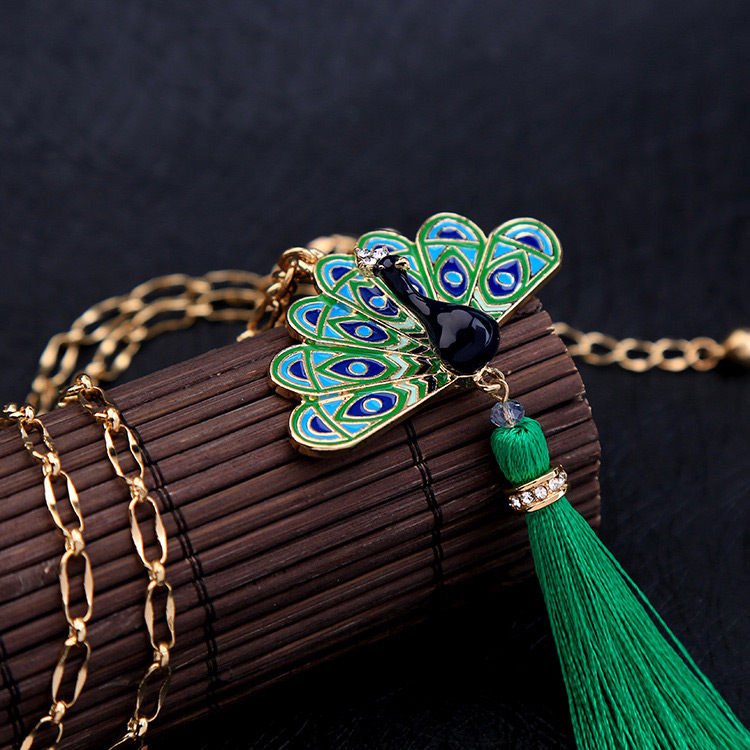 Fashion Green+gold Color Peacock Shape Decorated Necklace,Thin Scaves