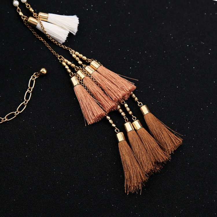 Vintage Brown Tassel Decorated Necklace,Thin Scaves
