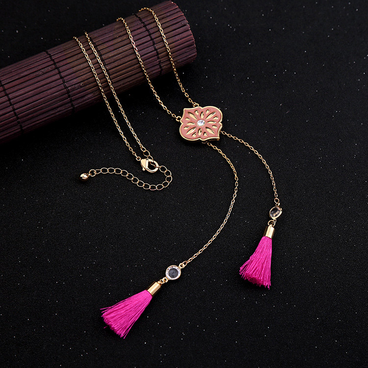 Fashion Gold Color+plum Red Tassel Decorated Necklace,Thin Scaves