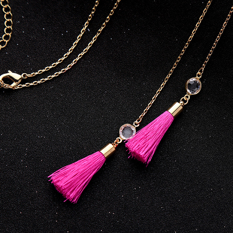 Fashion Gold Color+plum Red Tassel Decorated Necklace,Thin Scaves