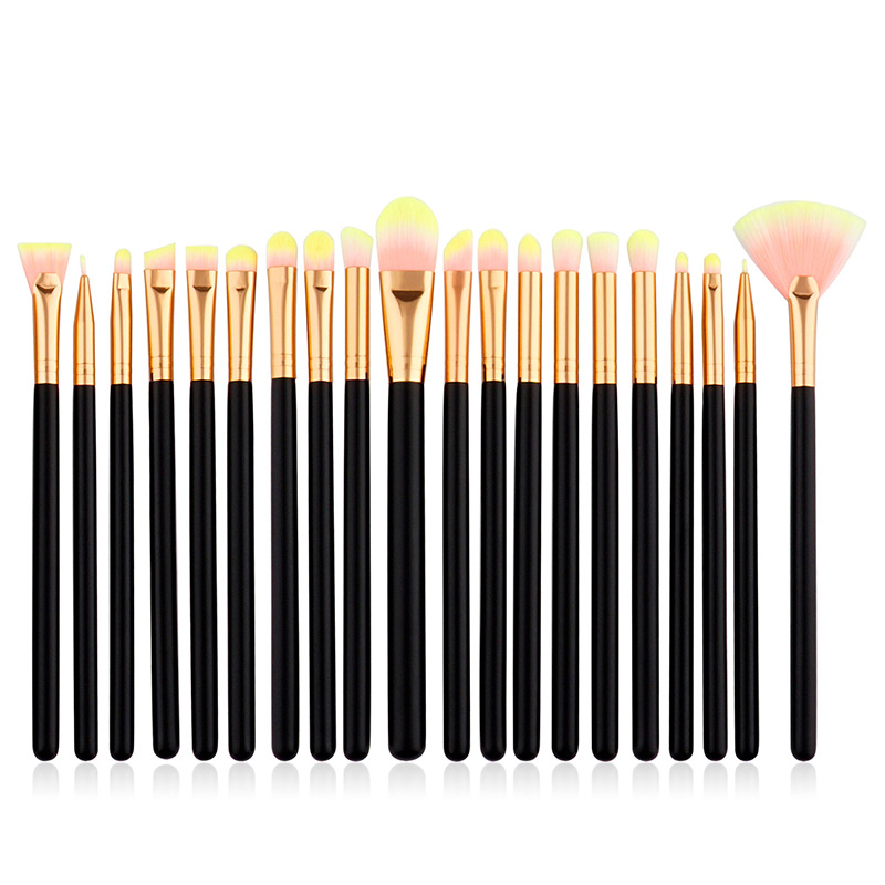 Fashion Black+pink+yellow Sector Shape Decorated Makeup Brush ( 20 Pcs),Beauty tools