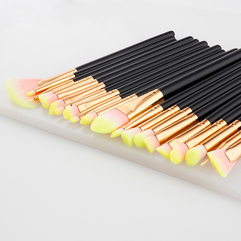 Fashion Black+pink+yellow Sector Shape Decorated Makeup Brush ( 20 Pcs),Beauty tools
