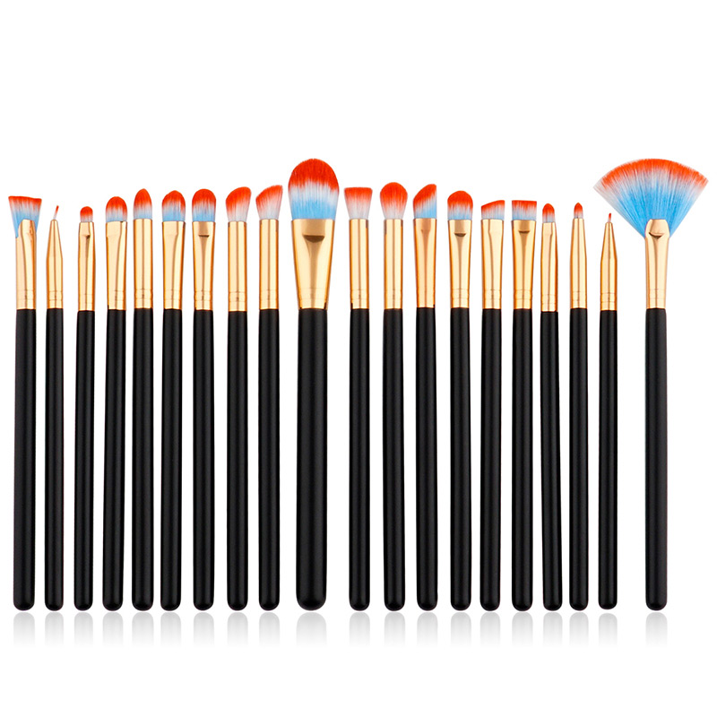 Fashion Red+blue+black Sector Shape Decorated Makeup Brush ( 20 Pcs),Beauty tools