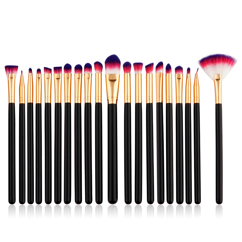 Fashion Red+purple+black Sector Shape Decorated Makeup Brush ( 20 Pcs),Beauty tools