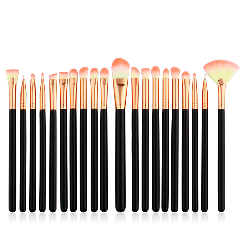 Fashion Pink+yellow+black Sector Shape Decorated Makeup Brush ( 20 Pcs),Beauty tools