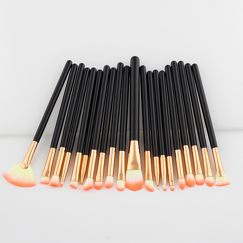 Fashion Pink+yellow+black Sector Shape Decorated Makeup Brush ( 20 Pcs),Beauty tools