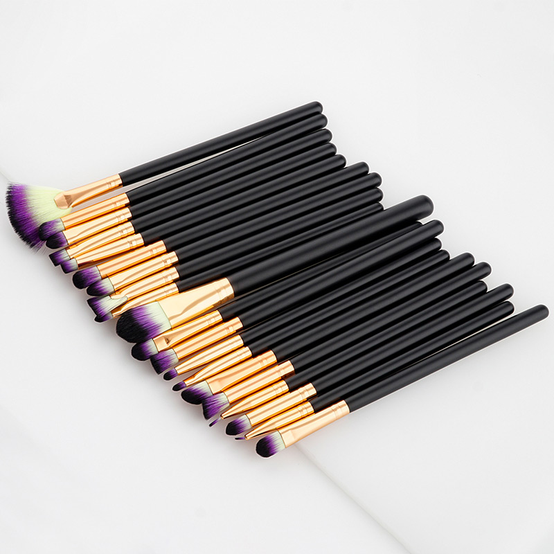 Fashion Purple+yellow+black Sector Shape Decorated Makeup Brush ( 20 Pcs),Beauty tools