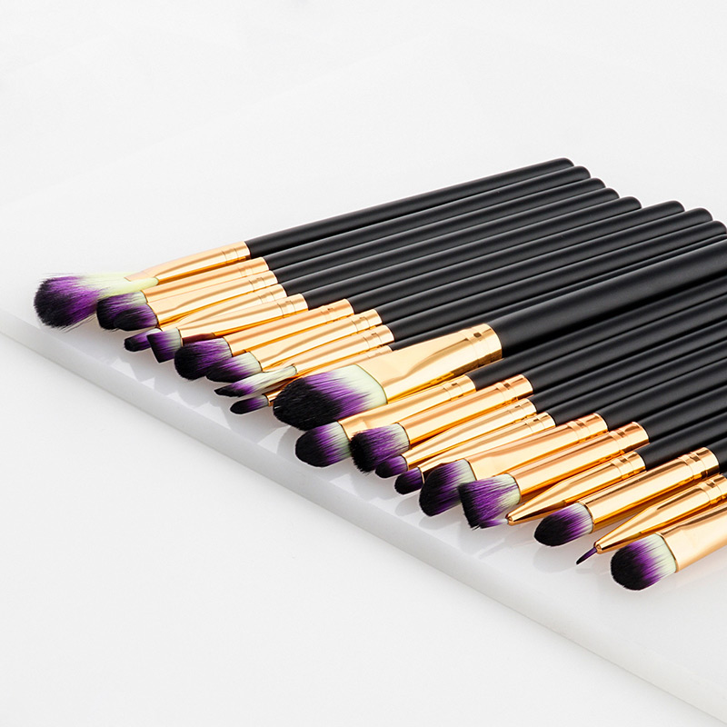 Fashion Purple+yellow+black Sector Shape Decorated Makeup Brush ( 20 Pcs),Beauty tools