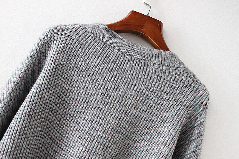 Fashion Black Pure Color Decorate V Neckline Sweater,Sweater
