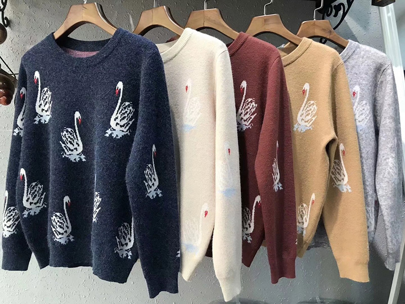 Fashion Beige Swan Pattern Decorated Sweater,Sweater
