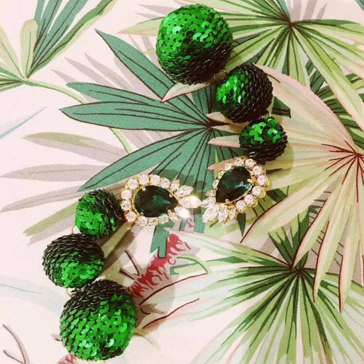 Fashion Green Balls&diamond Decorated Long Earrings,Drop Earrings