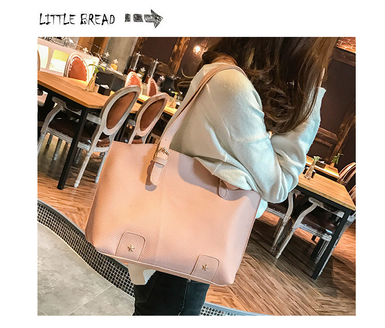 Fashion Light Brown Rivet Decorated Handbag ( 4 Pcs ),Messenger bags