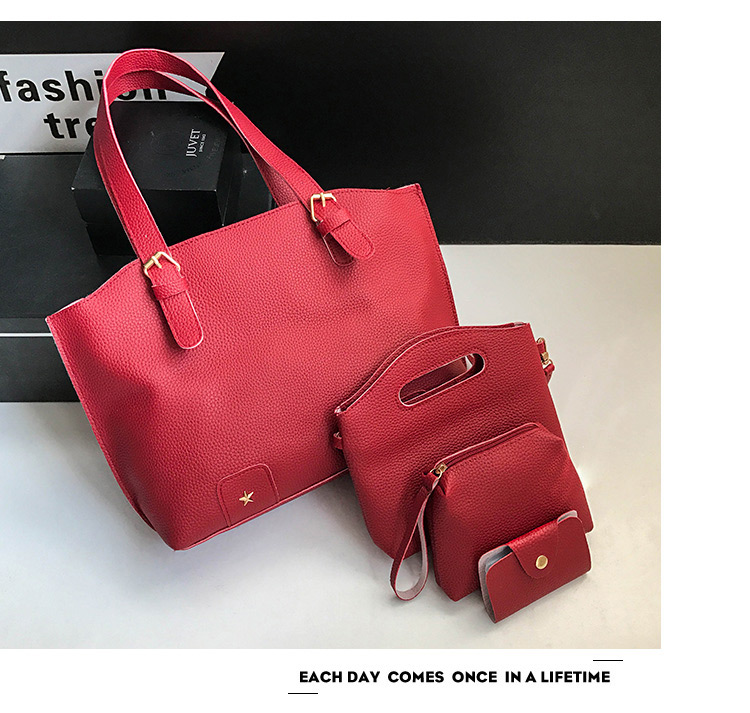 Fashion Light Brown Rivet Decorated Handbag ( 4 Pcs ),Messenger bags