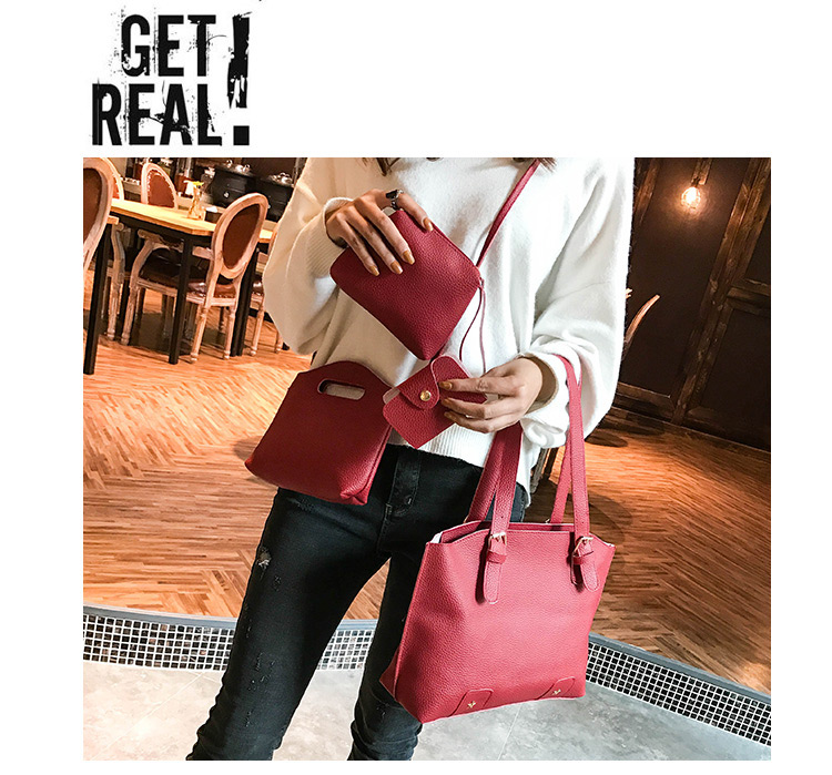 Fashion Red Rivet Decorated Handbag ( 4 Pcs ),Messenger bags