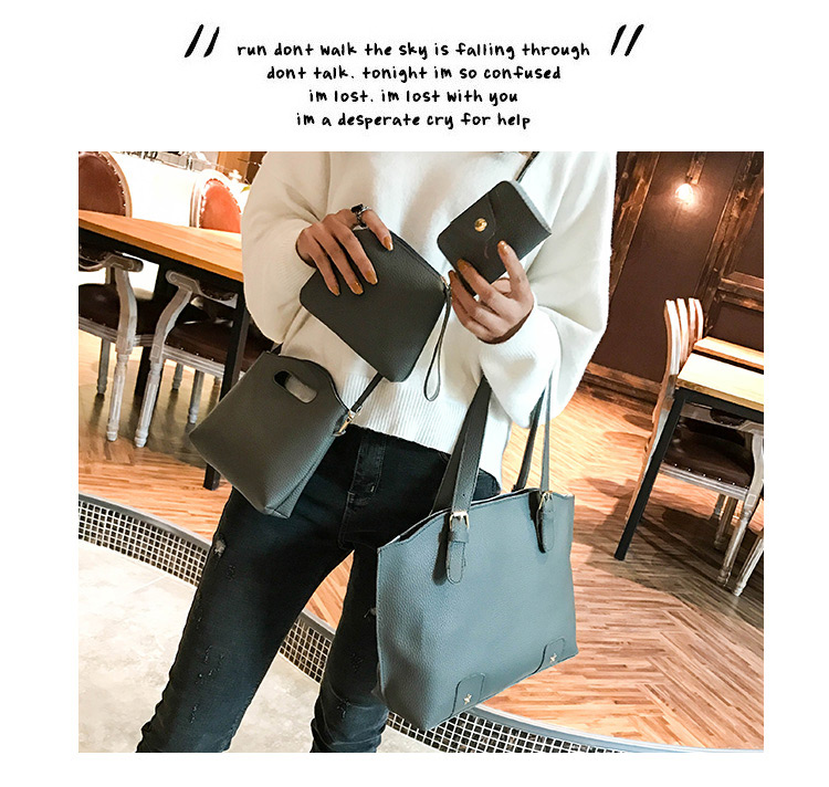 Fashion Light Gray Rivet Decorated Handbag ( 4 Pcs ),Messenger bags