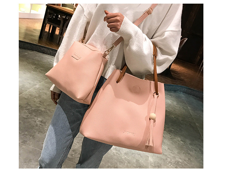 Fashion Pink Pure Color Decorated Shoulder Bag (2 Pcs ),Messenger bags
