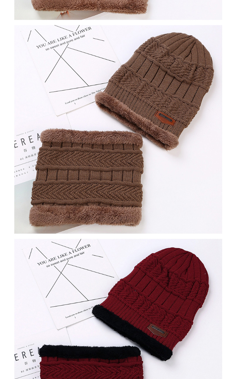 Fashion Black+gray Letter Patch Decorated Hat ( 2 Pcs),Knitting Wool Hats