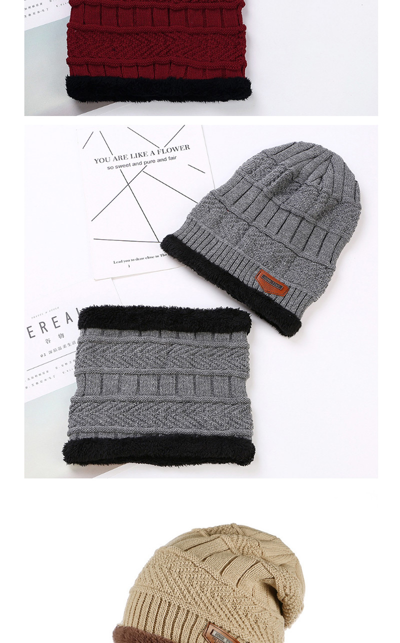 Fashion Khaki Letter Patch Decorated Hat ( 2 Pcs),Knitting Wool Hats