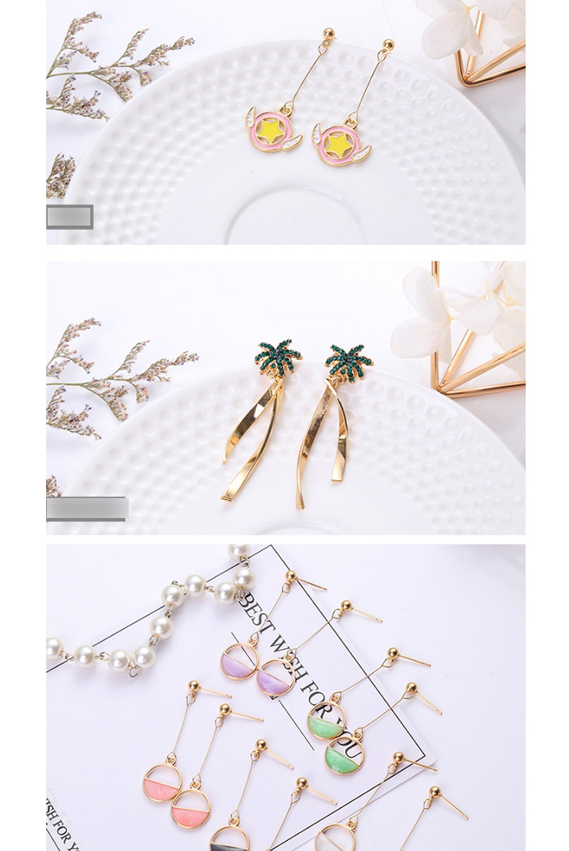 Fashion Pink+yellow Star Shape Decorated Earrings,Drop Earrings