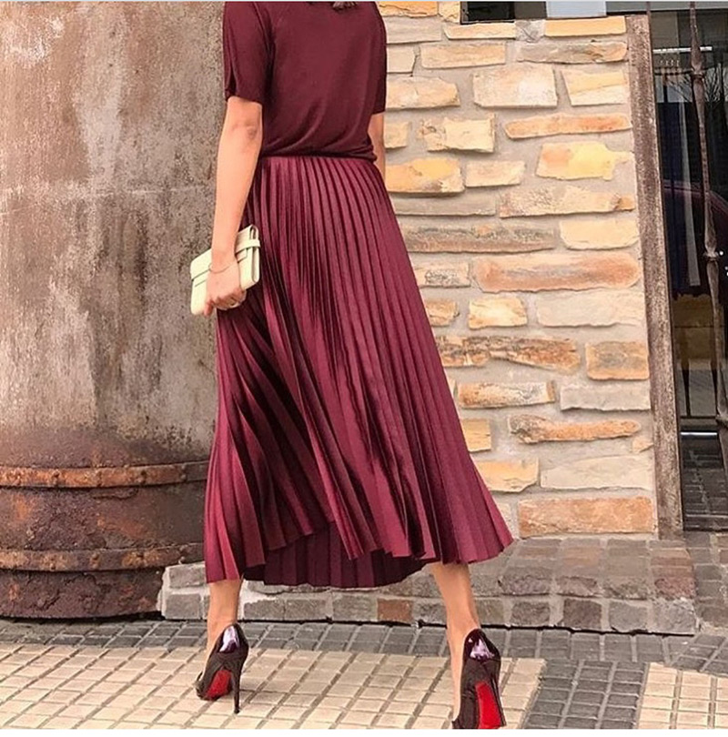 Trendy Claret Red Pure Color Decorated Simple Skirt,Skirts