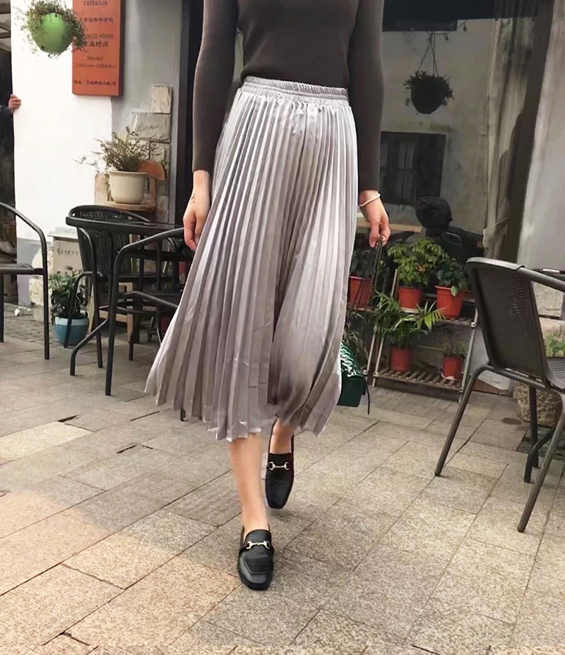 Trendy Silver Color Pure Color Decorated Simple Skirt,Skirts