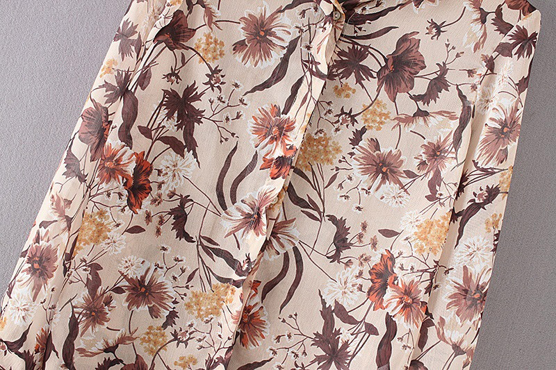 Trendy Beige Flower Pattern Decorated Long Sleeves Blouse,Coat-Jacket