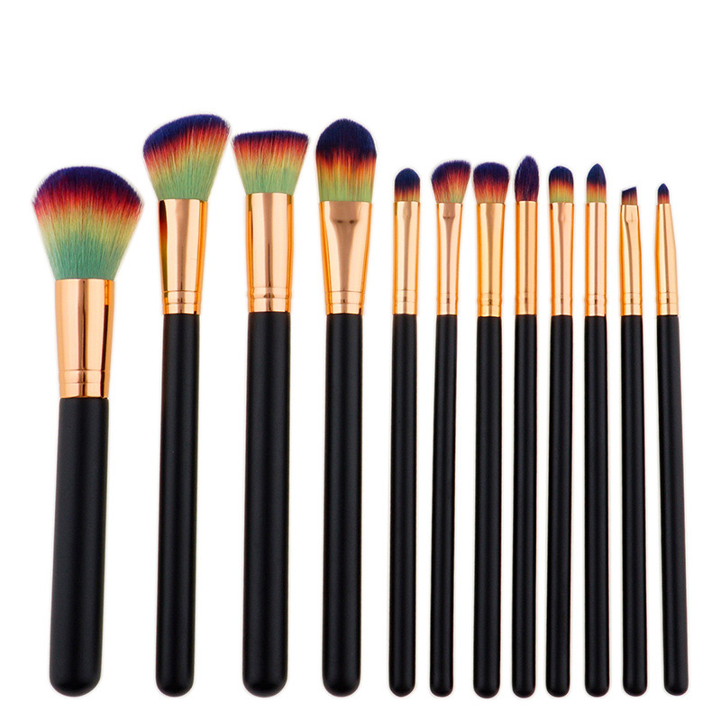 Trendy Green+black Color Matching Decorated Makeup Brush(12pcs),Beauty tools