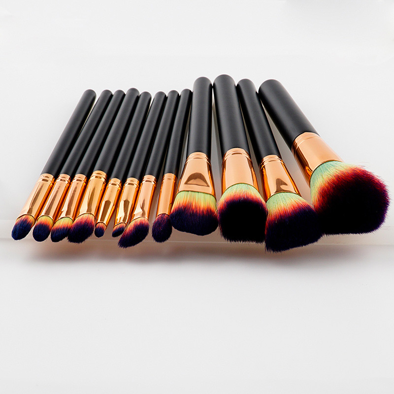 Trendy Green+black Color Matching Decorated Makeup Brush(12pcs),Beauty tools
