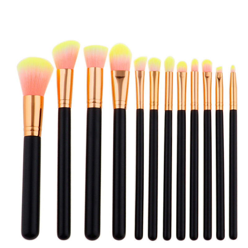 Trendy Pink+yellow Color Matching Decorated Makeup Brush(12pcs),Beauty tools