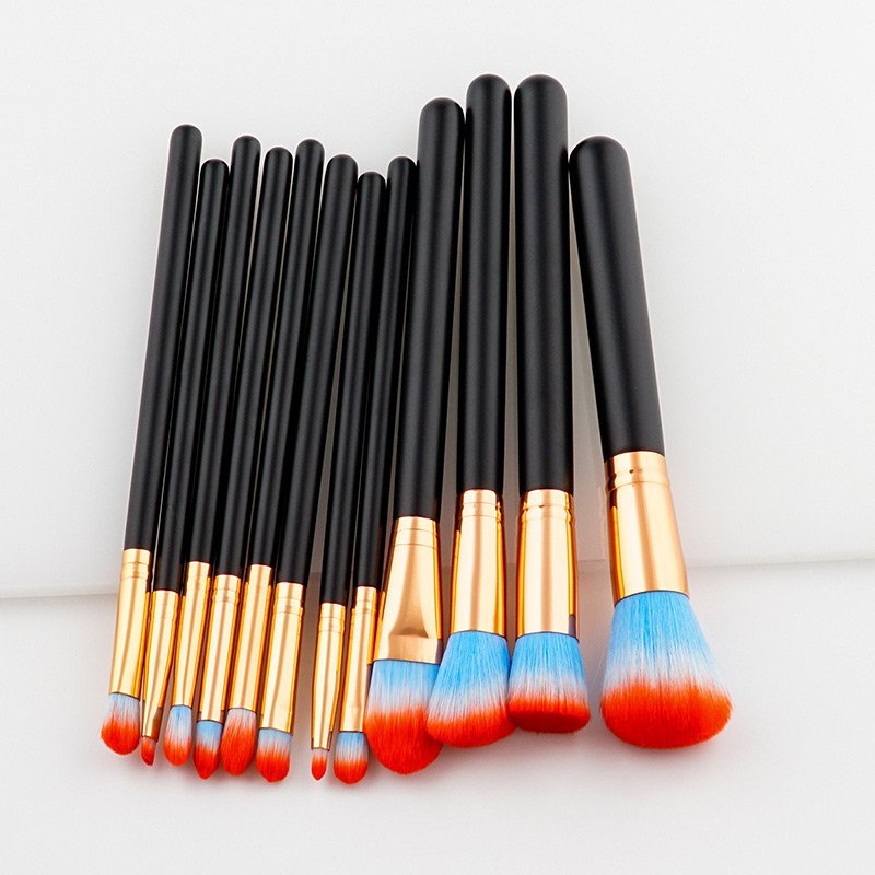Trendy Blue+red Color Matching Decorated Makeup Brush(12pcs),Beauty tools