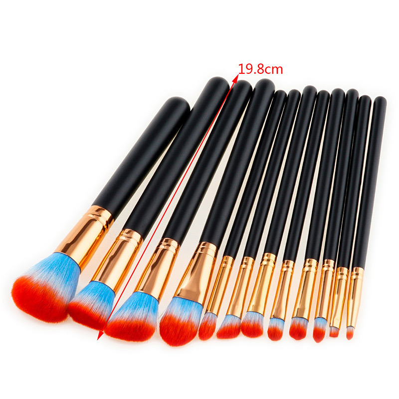 Trendy Blue+red Color Matching Decorated Makeup Brush(12pcs),Beauty tools