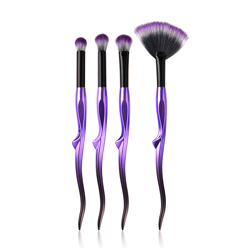 Trendy Purple+black Sector Shape Decorated Makeup Brush(4pcs),Beauty tools