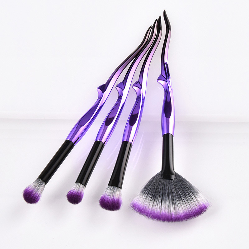 Trendy Purple+black Sector Shape Decorated Makeup Brush(4pcs),Beauty tools