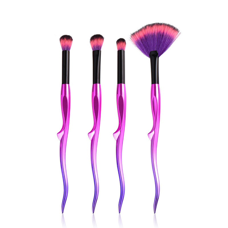Trendy Purple+red Sector Shape Decorated Makeup Brush(4pcs),Beauty tools