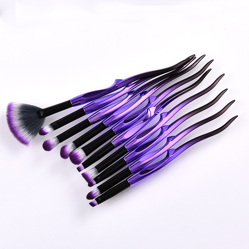 Trendy Purple+red Sector Shape Decorated Eyes Brush(10pcs),Beauty tools