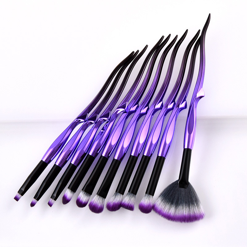 Trendy Purple+red Sector Shape Decorated Eyes Brush(10pcs),Beauty tools