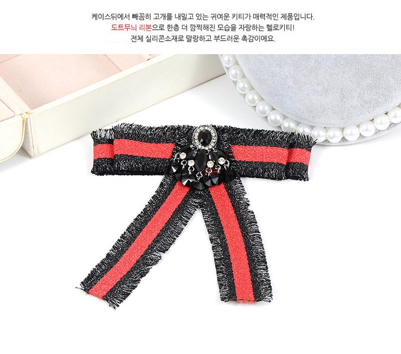 Trendy Red+black Tassel Decorated Bowknot Shape Brooch,Korean Brooches