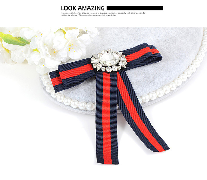 Trendy Red+navy Diamond Decorated Bowknot Shape Brooch,Korean Brooches
