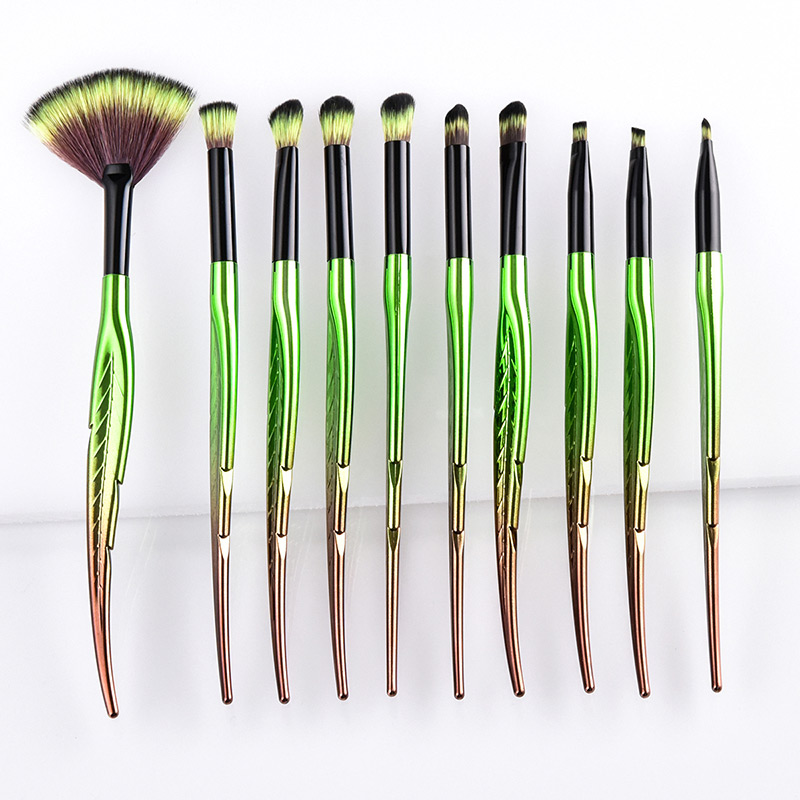 Trendy Green+brown Color Matching Decorated Eyes Brush(10pcs),Beauty tools