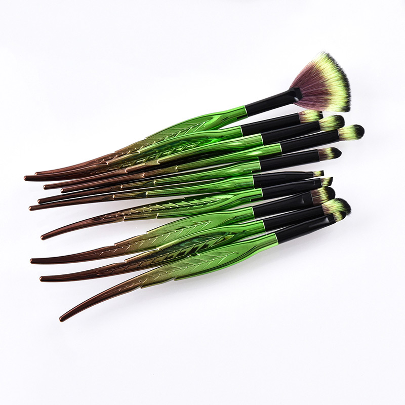 Trendy Green+brown Color Matching Decorated Eyes Brush(10pcs),Beauty tools