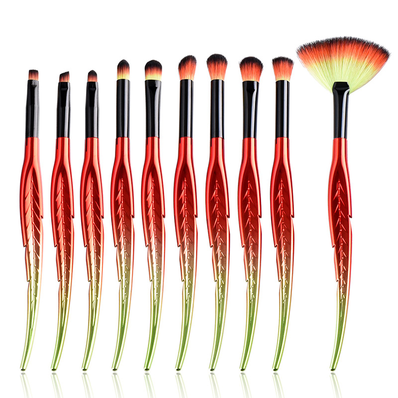 Trendy Red+coffee Color Matching Decorated Eyes Brush(10pcs),Beauty tools