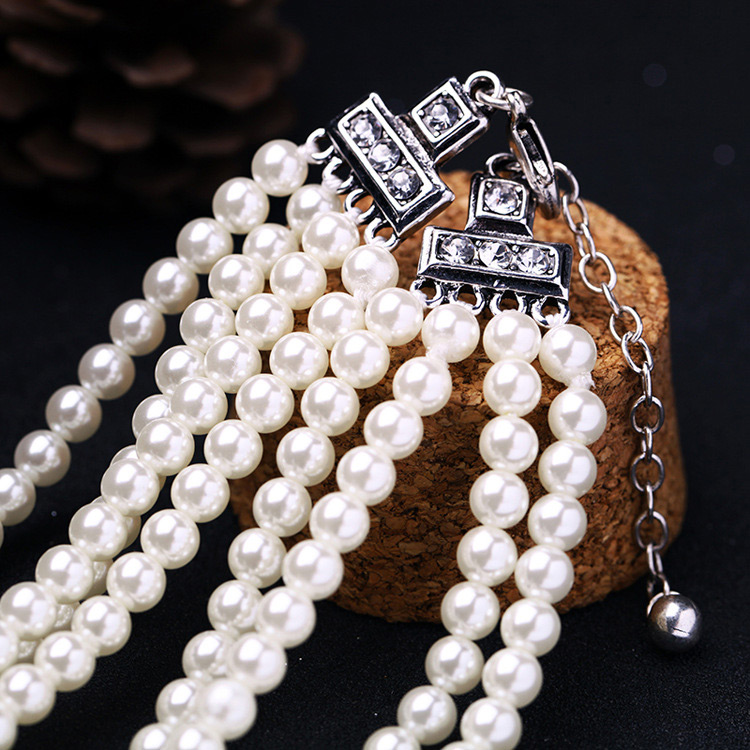 Exaggerated White Diamond Decorated Multilayer Necklace,Beaded Necklaces