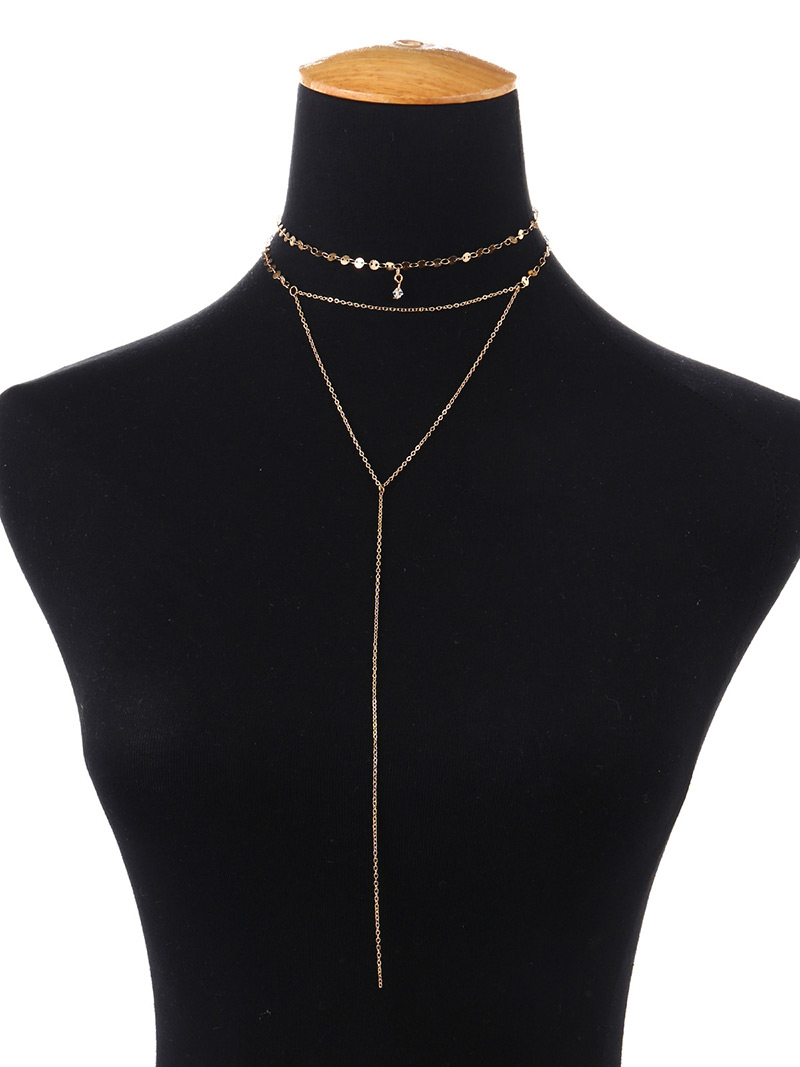 Fashion Gold Color Round Shape Decorated Double-layer Choker,Multi Strand Necklaces