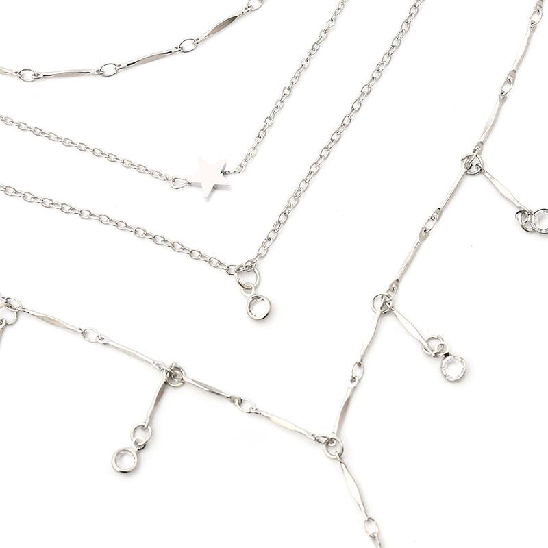 Fashion Silver Color Star Shape Decorated Multi-color Necklace,Multi Strand Necklaces