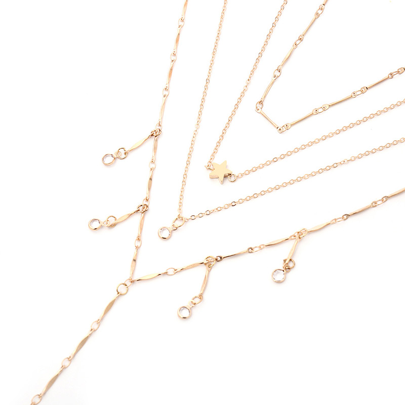 Fashion Gold Color Star Shape Decorated Multi-color Necklace,Multi Strand Necklaces