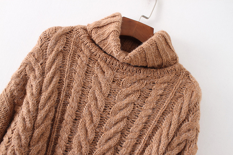 Fashion Beige Braided Shape Decorated Turtleneck Sweater,Sweater