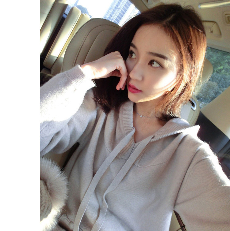 Fashion Beige Pure Color Decorated Hoodie,Sweater