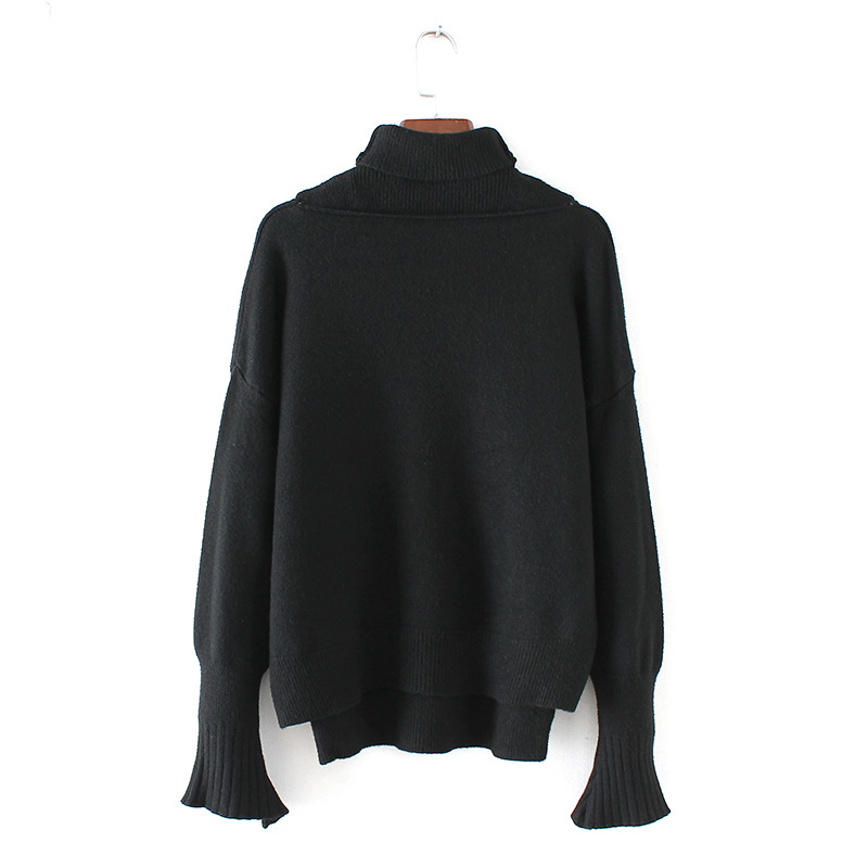 Fashion Black Stitching Design Pure Color Sweater,Sweater